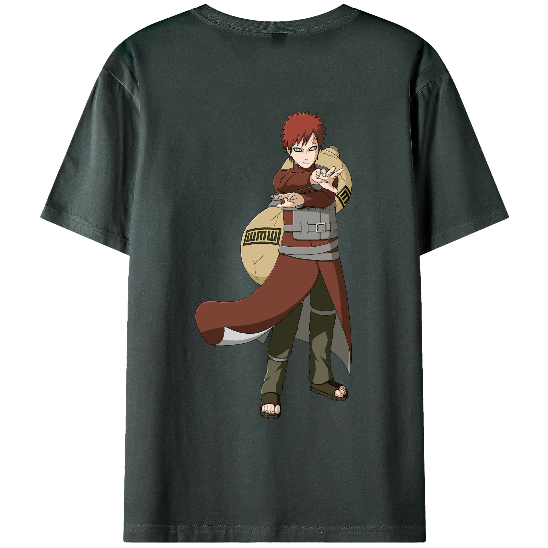 （画像用） NARUTO -ナルト- ガアラ Gaara 綿100％ メンズ半袖Tシャツ（バックプリント） 通気性